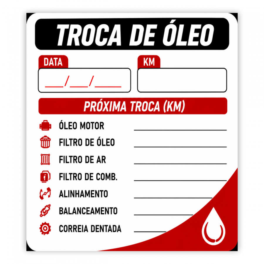 Adesivo Troca de Óleo - Formato 5x6 cm - Mínimo 200 peças